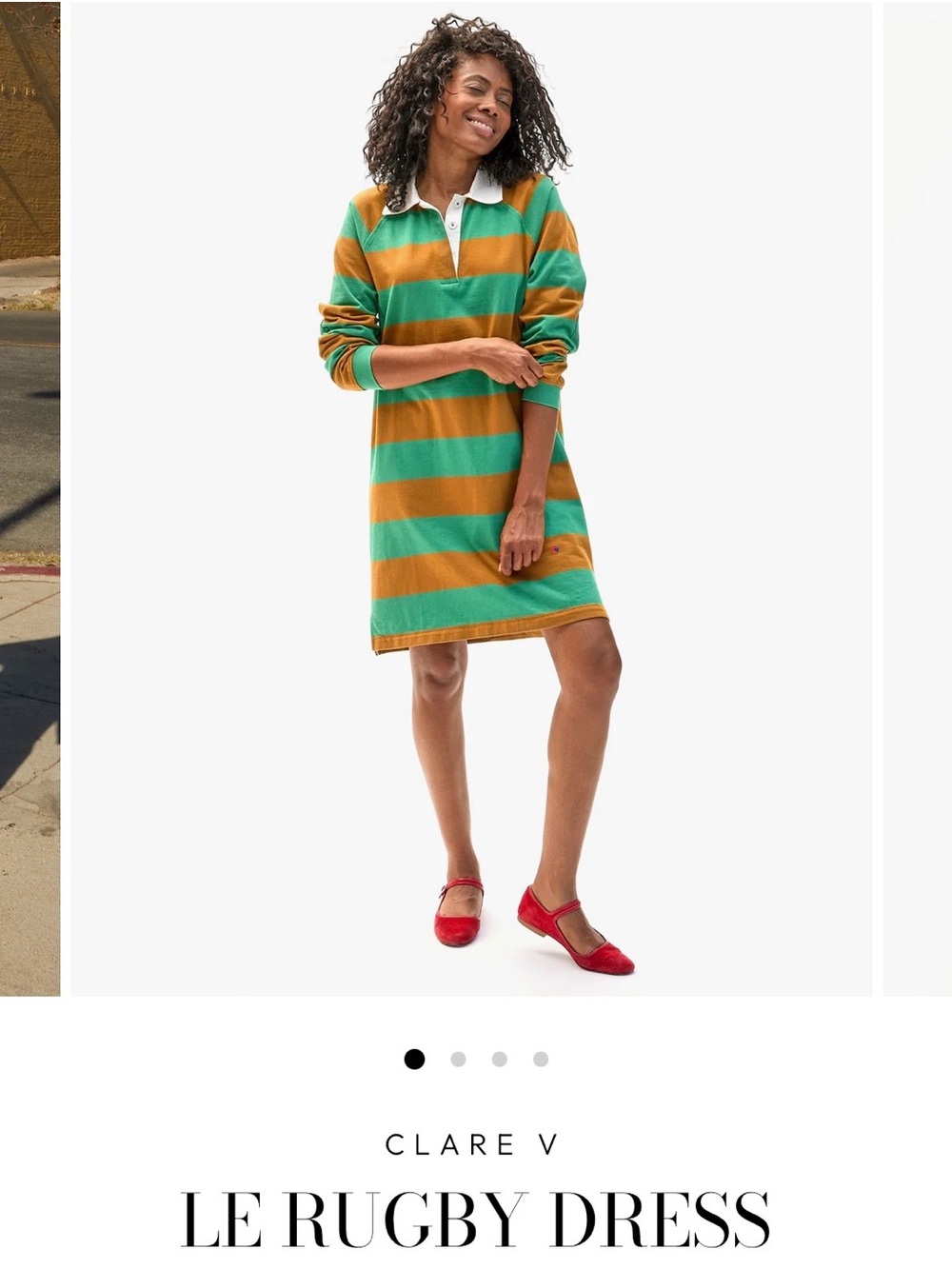 Clare V Green & Mustard Striped Polo Mini Dress